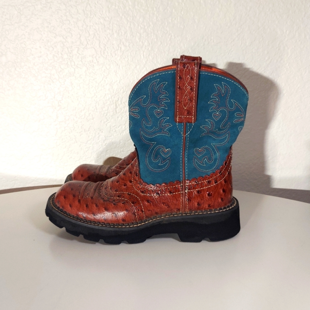 Ariat Brown & Teal Leather Boots Women's Size US 7 B - Picture 2 of 14